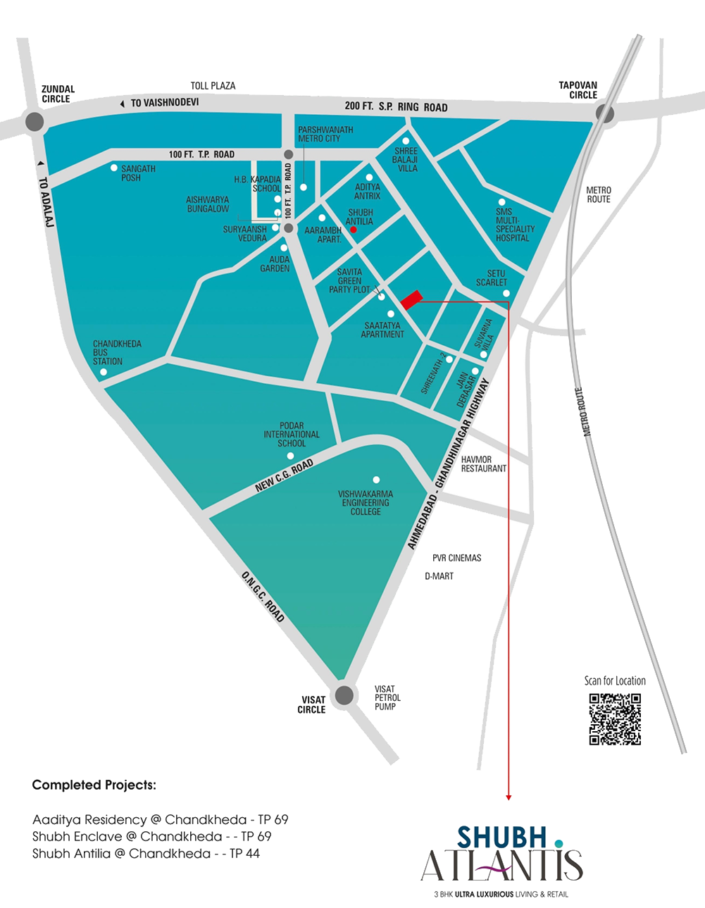 Shubh Atlantis Location in Chandkheda Ahmedabad